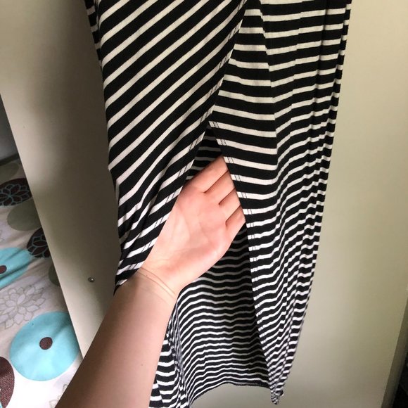 Alt B Maxi Striped Skirt Black and White w/ Slit - Picture 3 of 6
